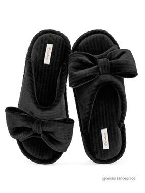 Women's Open-Toe Bow Slippers Memory Foam Non-Slip Indoor